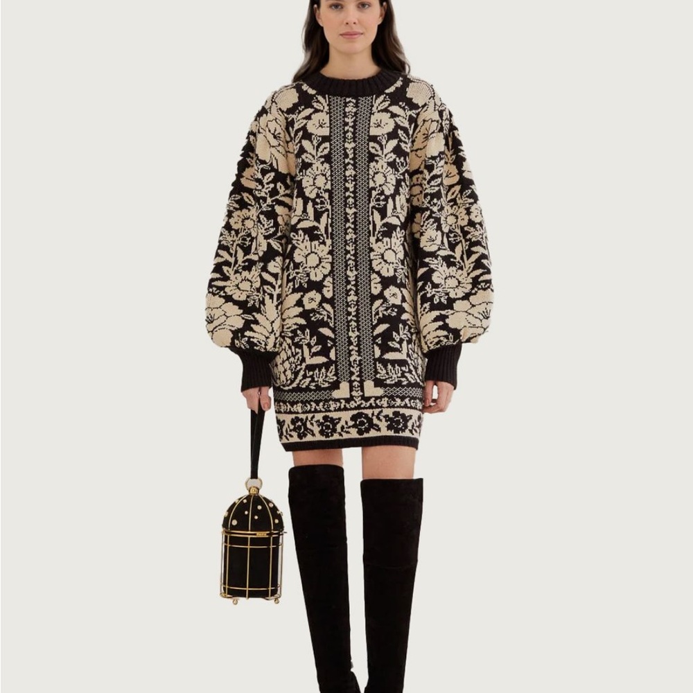 FARM Rio Black Pineapple Garden Mini Sweater Dress